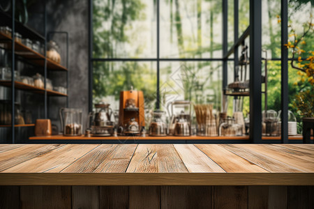 木桌与餐厅景象背景图片