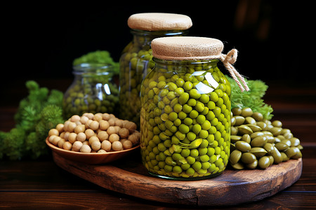 蔬菜罐头罐头和豆子背景