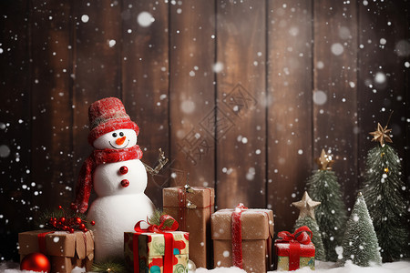 雪人和圣诞树背景图片