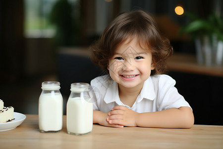 小女孩享用牛奶背景图片
