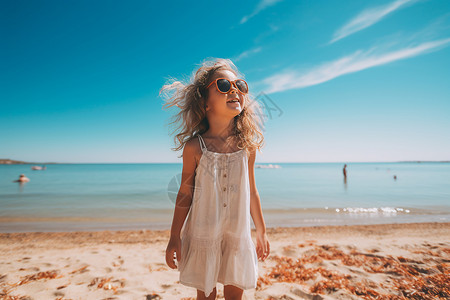 阳光下的海滩女孩背景图片