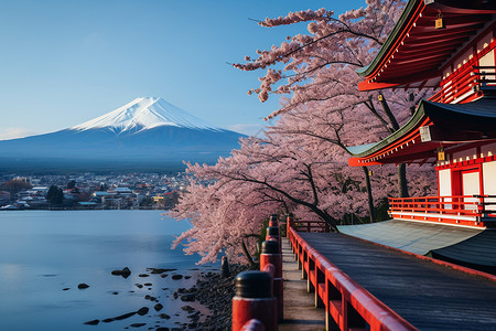 樱花山景背景图片