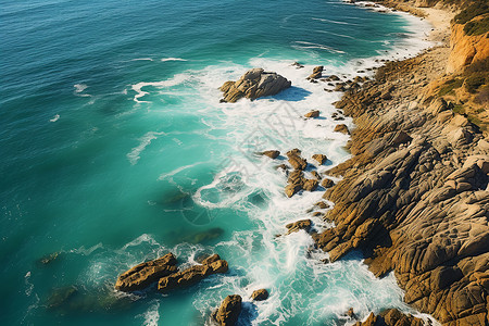 俯拍的大海和岩石风景背景图片