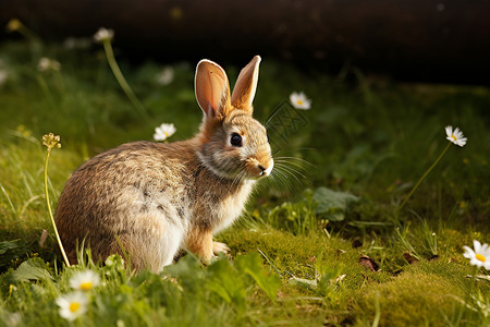 可爱的兔子与雏菊背景图片