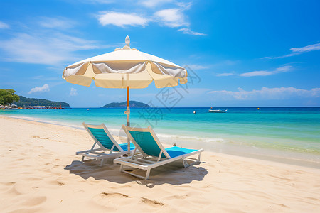 海滩上两把躺椅背景图片