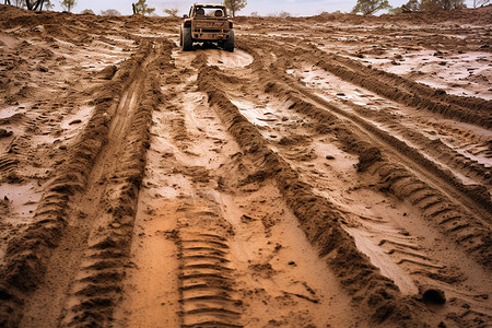 穿梭泥泞道路上的卡车背景图片
