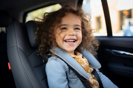 汽车安全座椅上的小女孩背景图片