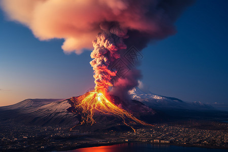 腾冲火山火山喷发的烟雾插画
