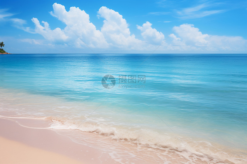 蓝天白云下的沙滩图片