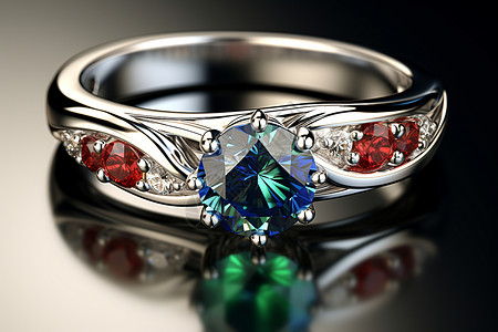 一颗蓝绿钻石环绕的戒指背景图片