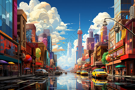 五彩斑斓的城市风景背景图片