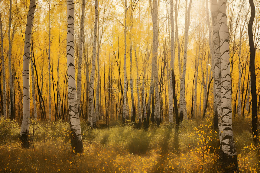 秋日的树林风景图片