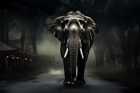 森林中一只大象行走背景图片