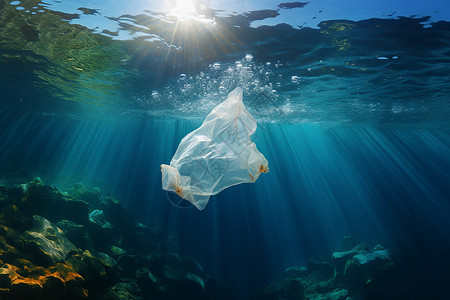 海洋中的塑料袋高清图片
