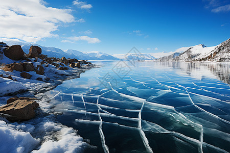 白色冬季贝加尔湖背景图片