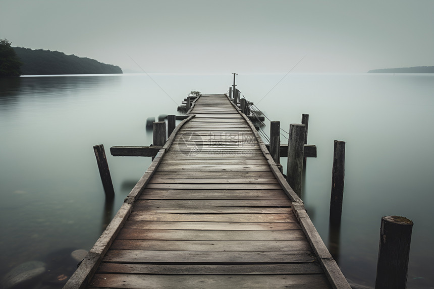 迷雾笼罩的湖面景观图片