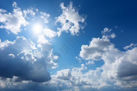 阳光照耀下的蓝色天空背景图片