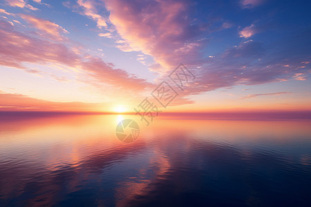 夕阳映照下的海洋高清图片