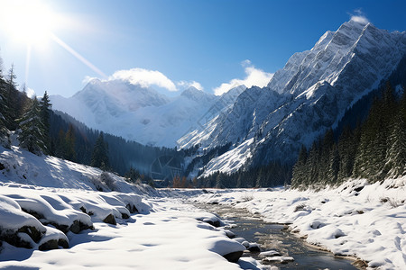 雪山阳光风景背景图片