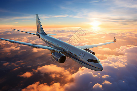 飞行旅游蔚蓝天空中的飞机背景