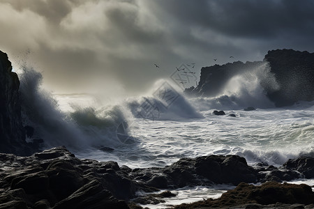 海浪冲击岩石背景图片