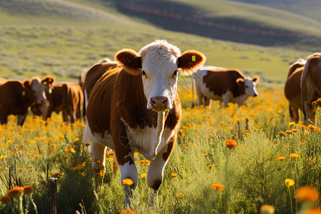 牛农场牛群在草地上背景