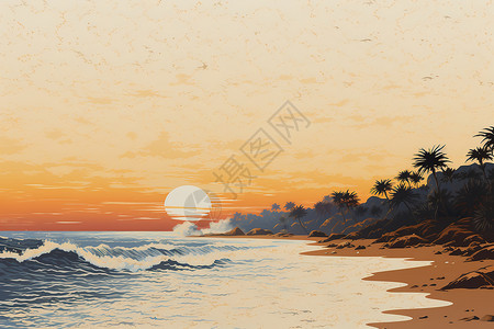 热带海滩美丽光影夏日沙滩插画