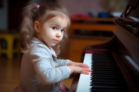 外国钢琴素材乐器课堂上的小女孩背景