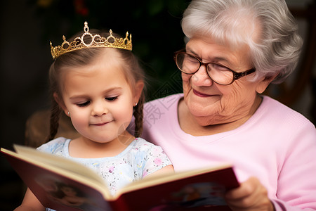 慈祥阅读故事书的奶奶背景图片