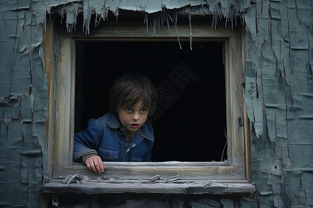 孤独少年望窗外背景图片