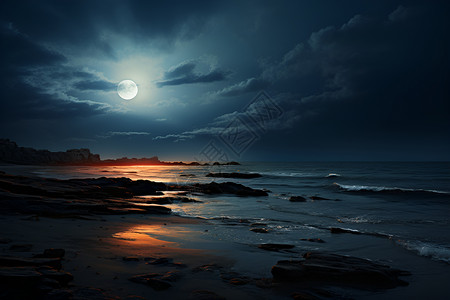 夜晚云彩海洋的一轮满月背景