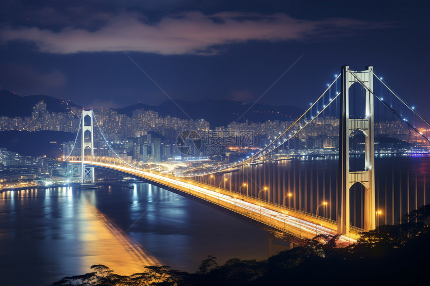 夜晚城市的桥梁建筑图片