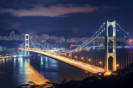 夜晚城市的桥梁建筑背景图片