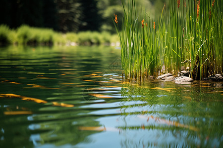 湖泊中的水草背景图片