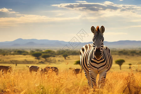 非洲动物草原一只非洲斑马背景
