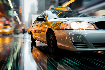 雨中汽车户外雨中行驶的出租车设计图片