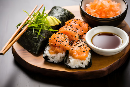 美味的三文鱼寿司背景图片