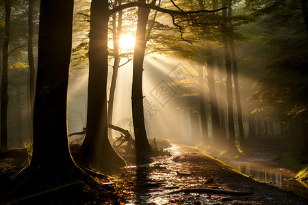 森林小径中的光影背景图片