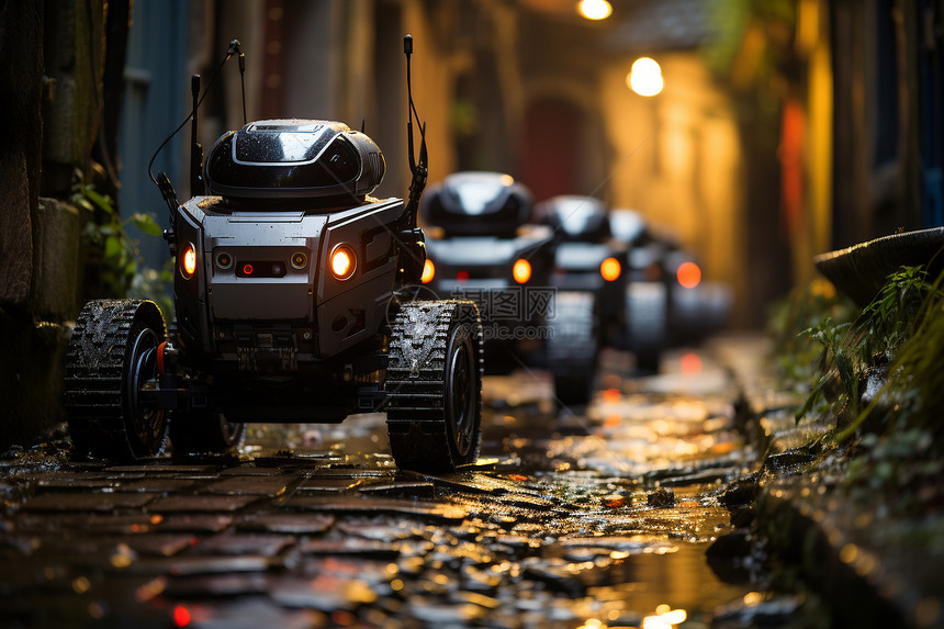 街道中的智能机器人图片