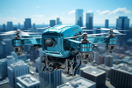 城市上的飞行机器人背景图片