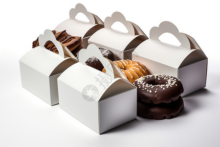 白色盒子中美味的甜甜圈背景图片