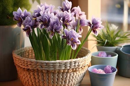 篮子里的紫色花背景图片