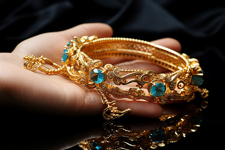 蓝宝石金色手链背景图片