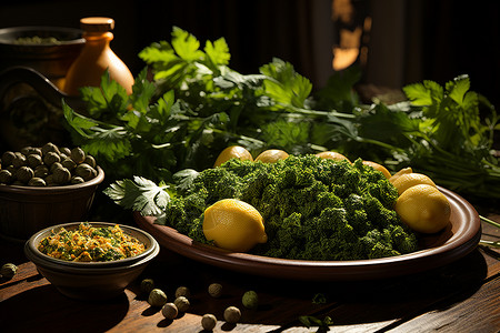 蔬菜和柠檬背景图片