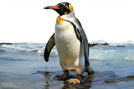 海岸上站立的企鹅动物背景图片