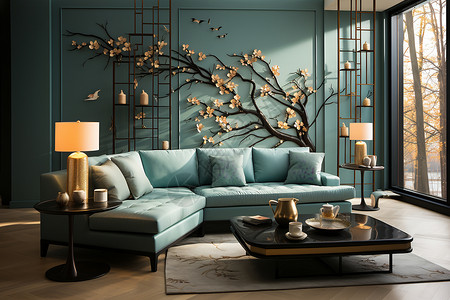 花鸟艺术素材花树点缀的房间背景
