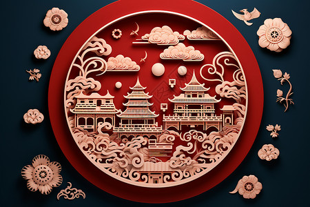 中国新年舞台上的绘画奇景背景图片