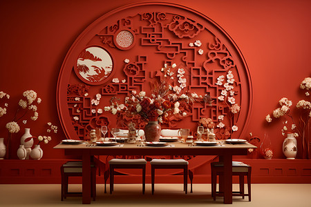 新年红色墙饰背景图片