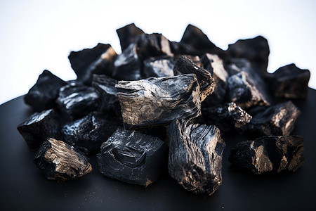 煤渣煤块堆放在桌子上背景