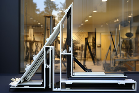 安装施工玻璃门前的金属结构背景